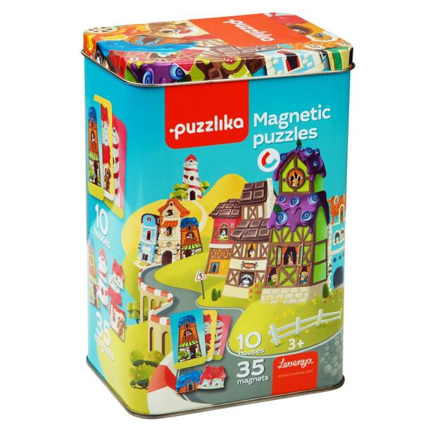 Puzzlika Magnetické domečky - magnetická hra 35 dílků a 10 předloh