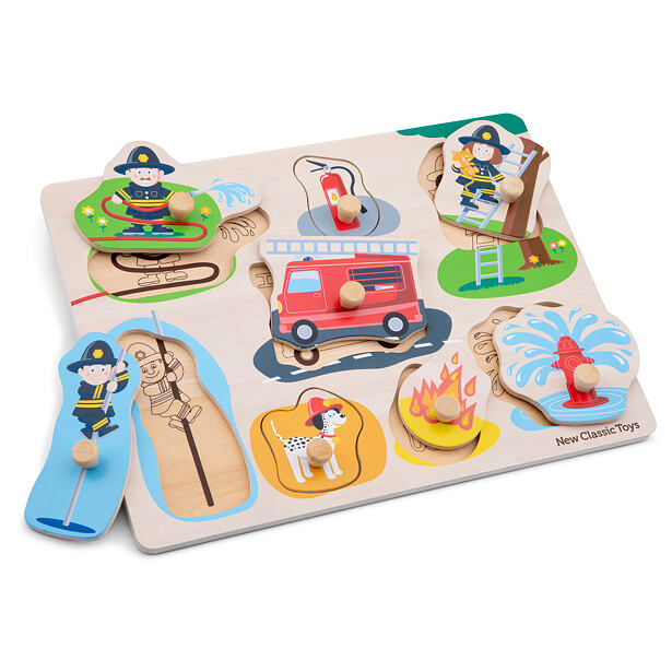 New Classic Toys Dřevěné vkládací puzzle - Hasiči, 8 ks