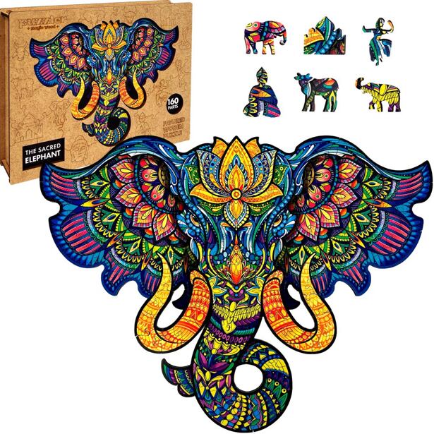 Puzzler Dřevěné barevné puzzle Posvátný Slon