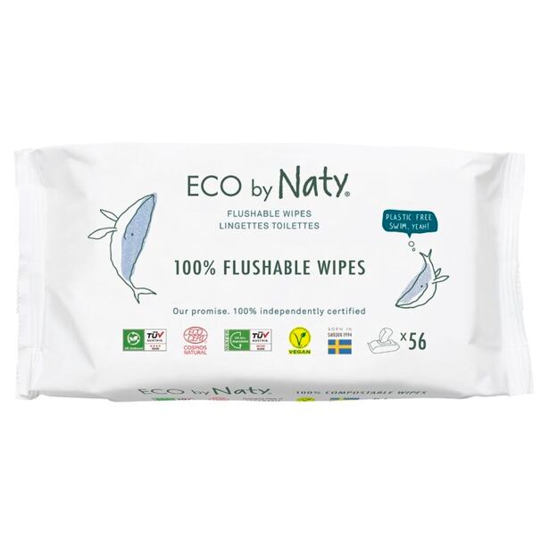 ECO vlhčené ubrousky Naty bez vůně - splachovatelné (56 ks)
