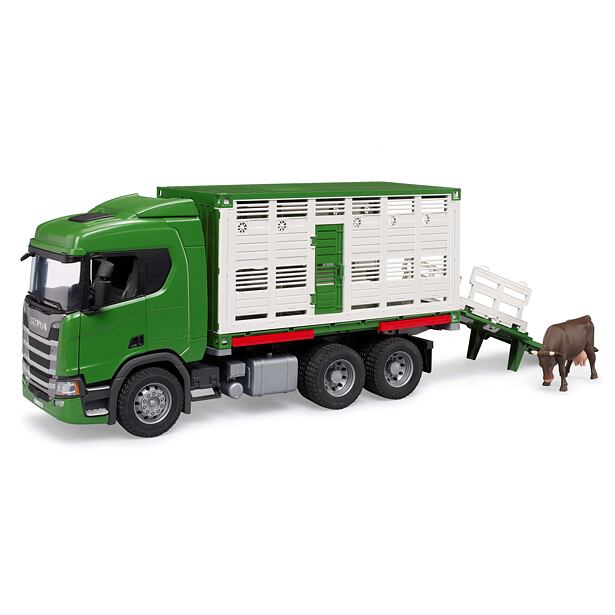 Bruder Nákladní auto SCANIA Super 560R - přepravník na zvířata, zelený