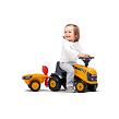 FALK Odrážedlo traktor Baby JCB žlutý s vozíkem a lopatou s hráběmi